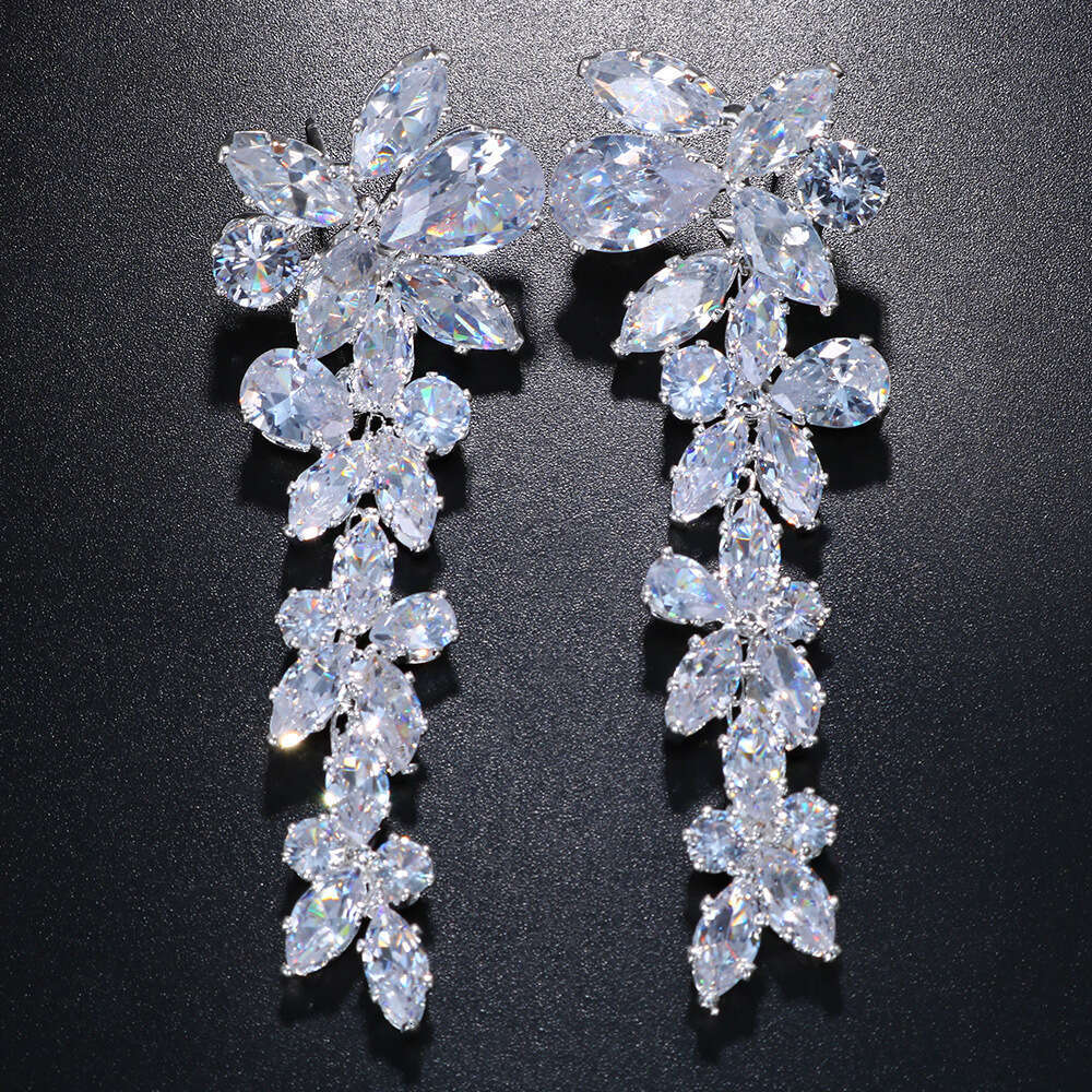 DHpet Stylish Long Drop Earrings with a Touch of Luxury - Bridal - Ready Full - Set Zircon Earrings