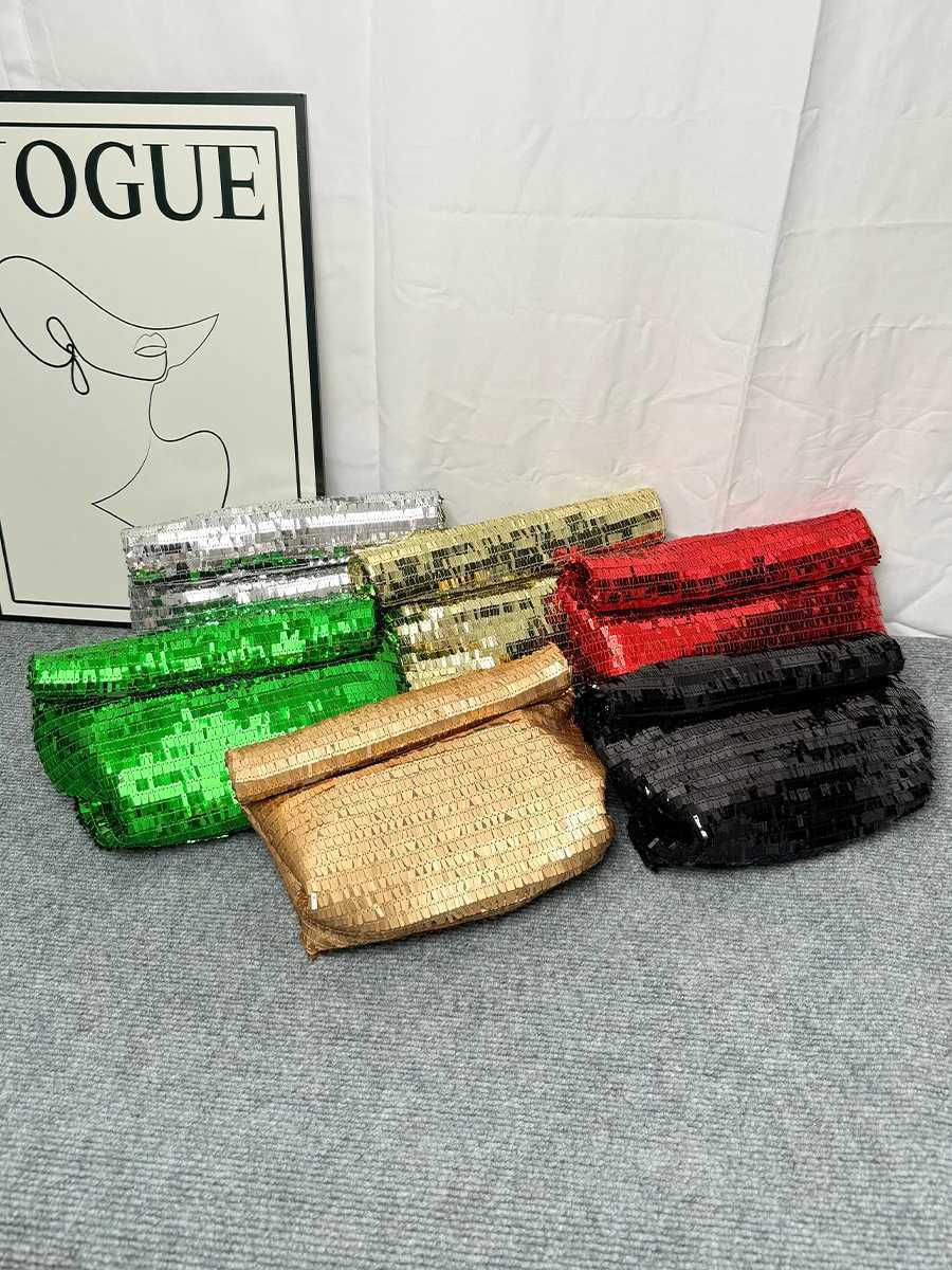 Women Silver Evening Clutch Bag Designer Shining Sequins Party Wedding Purse Fashion Trends Handbag Black Metal Wallet Z250903