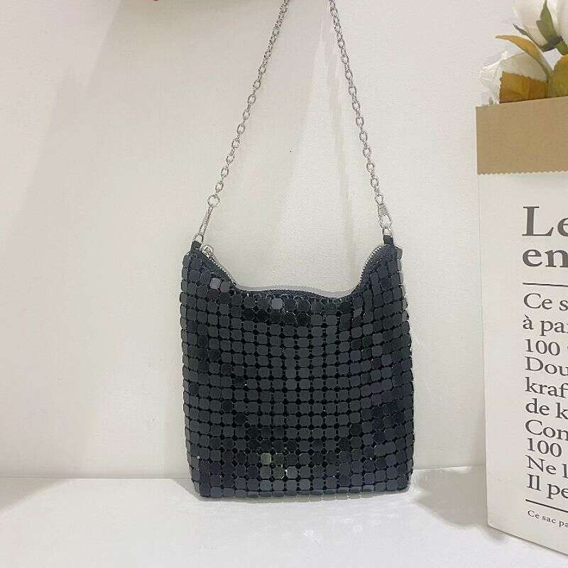 2024 New Niche Popular Handbag Shoulder Light Rhinestone Wrapped Aluminum Sheet Mobile Phone Bag, Hand-Held