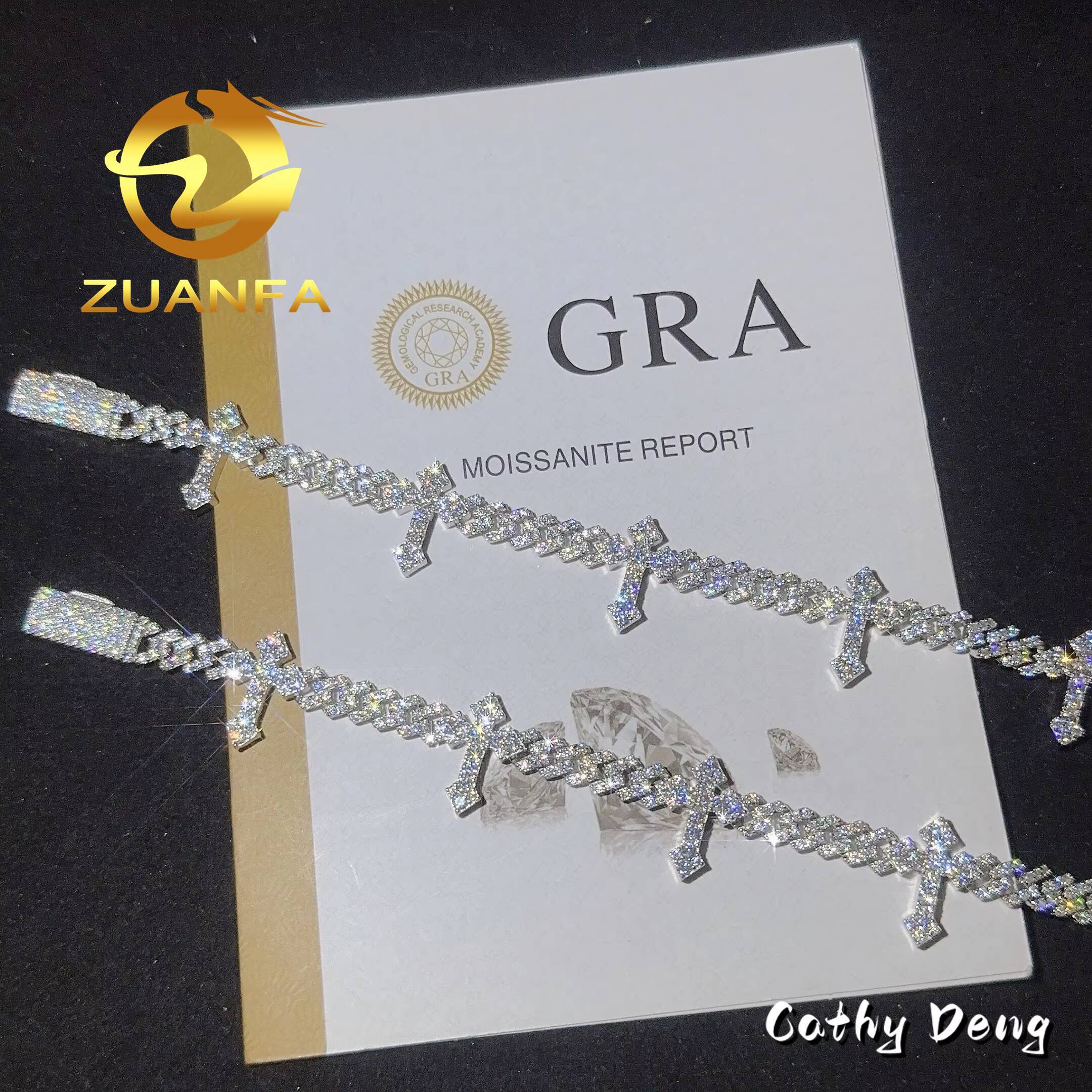 Iced Out Cross Design Moissanite Cuban Chain Bracelet 6mm Hip Hop Bracelet 925 Silver Cuban Link Bracelet Rapper Jewelry