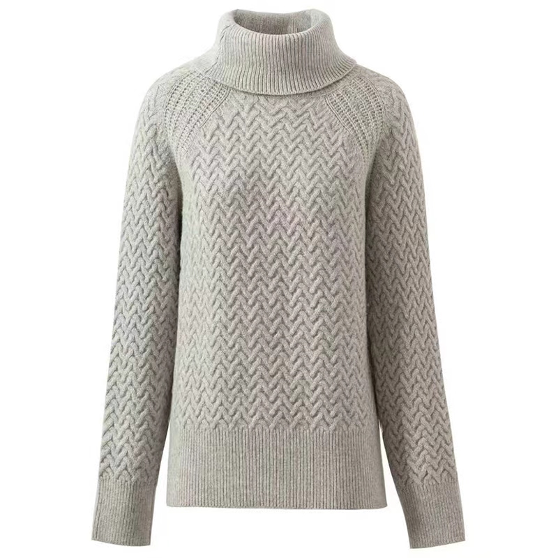 Twisted flower high neck thick warm wool knitted sweater Complete specifications
