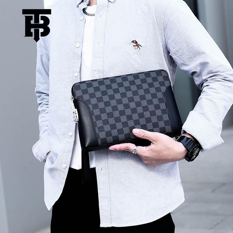 Free Shipping Designer Luxury Men's Handbag New Fashion Grid Password Lock Anti-theft Large Capacity Mobile Phone Bag Business Handheld Bag Walle