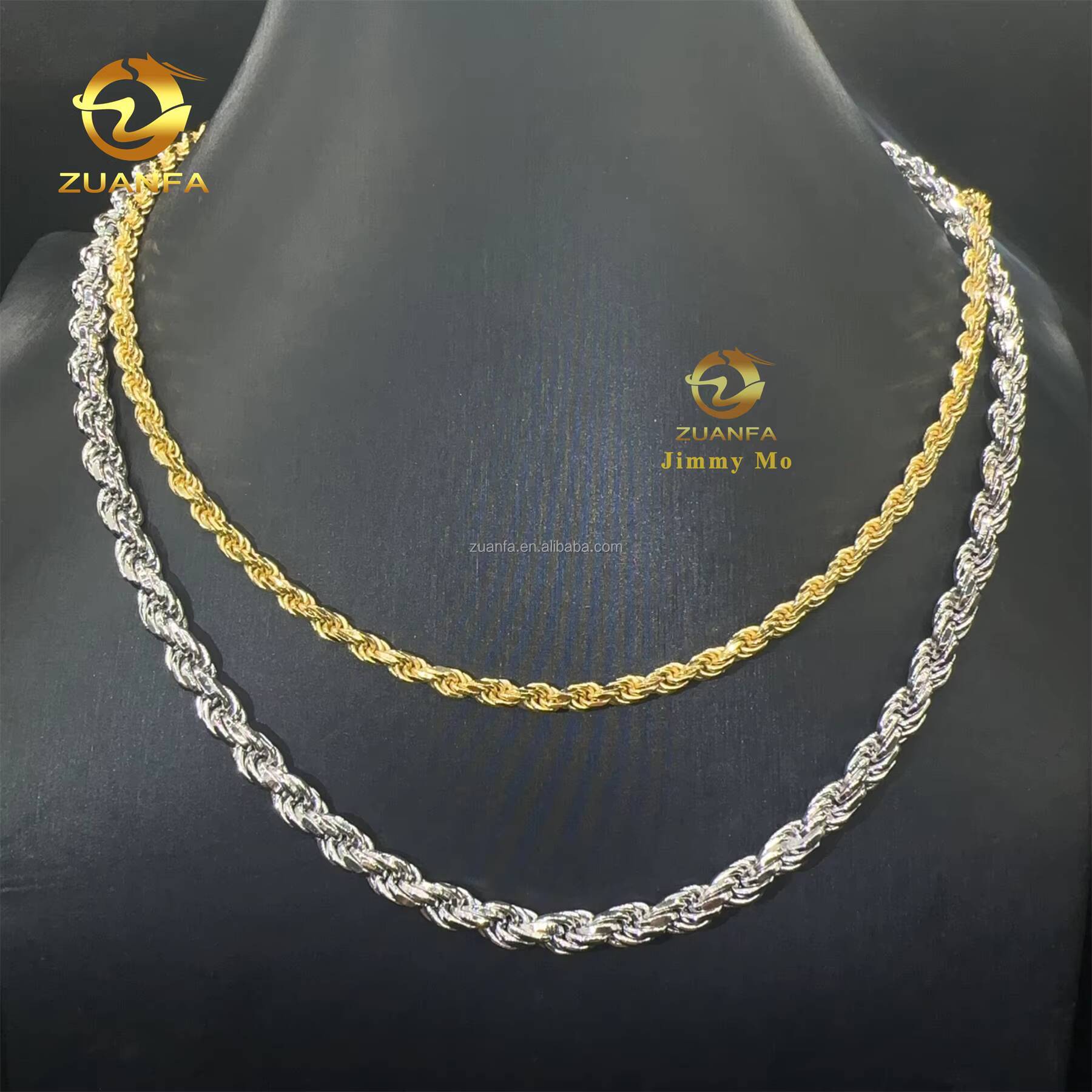 Fashion Iced Out Man Jewelry Hip Hop 925 Silver Solid Rhodium Gold Plated 4mm 6mm Sterling Silver Rope Chain