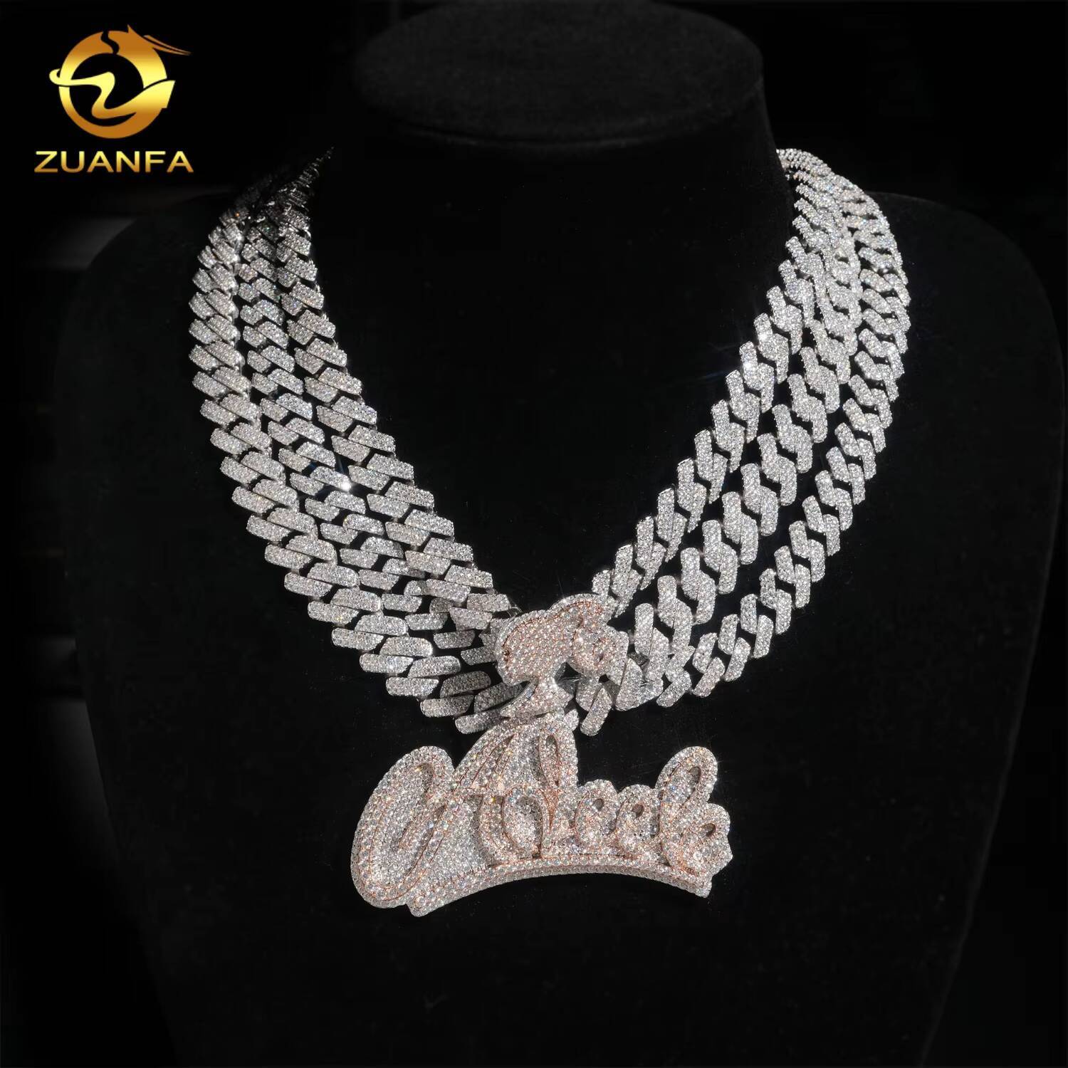Ready to Ship High Quality 12mm 13mm 14mm Cuban Link Chain Moissanite Hip Hop Jewelry 925 Silver Solid Iced Out Cuban Link