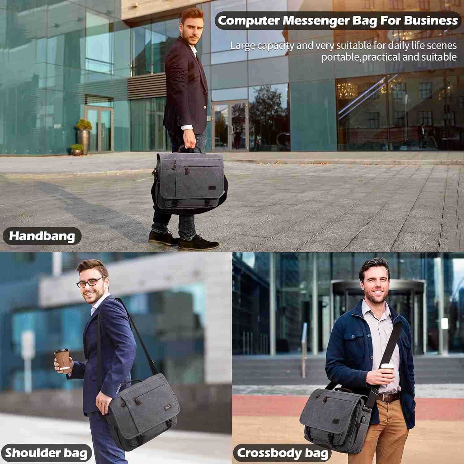 Messenger Bag 156 Inch Waterproof Genuine Leather Waxed Canvas Briefcase Large Leather Computer Laptop BagW250905