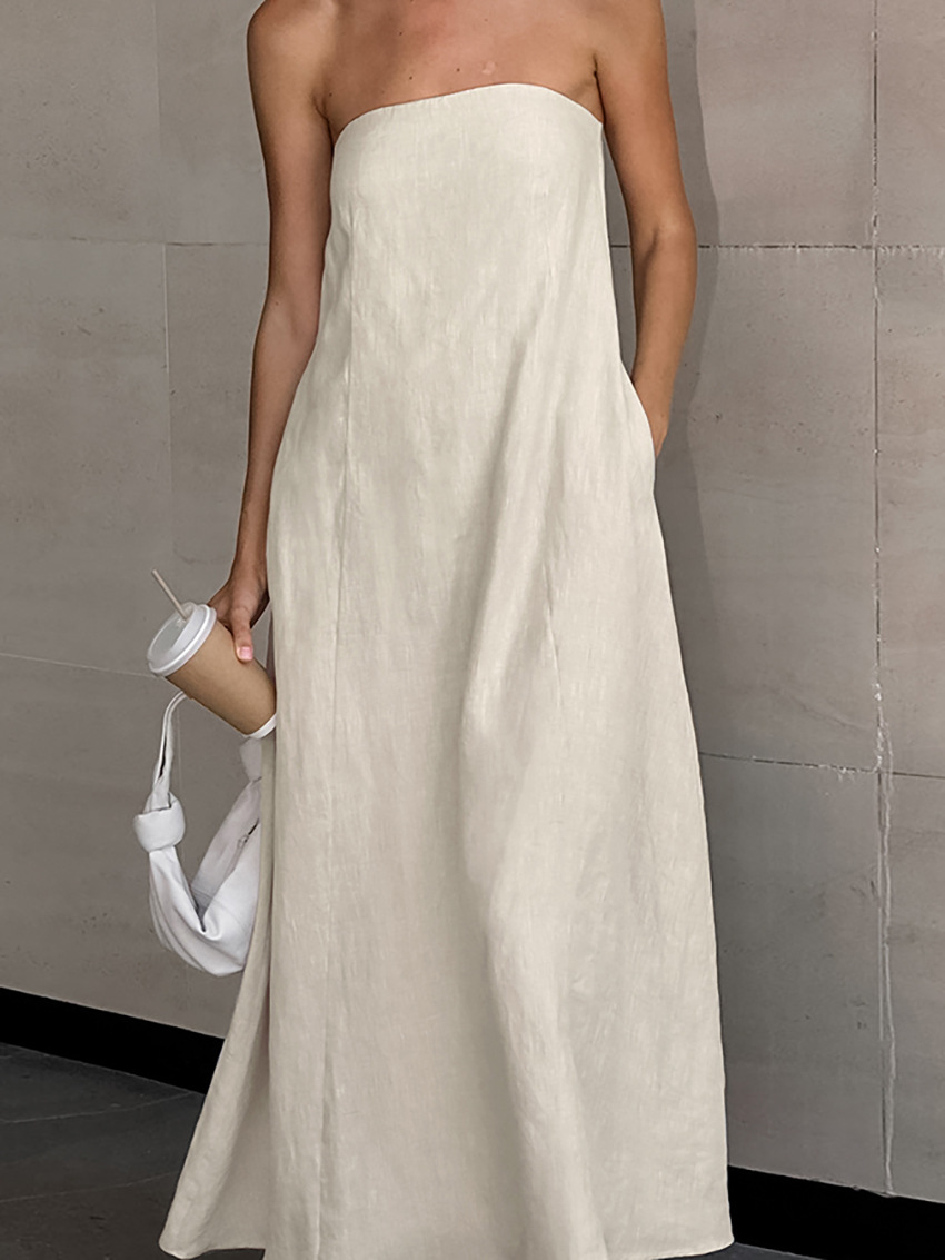 XR112 New Slim Fit Temperament Strapless Solid Color Long Dress for Women