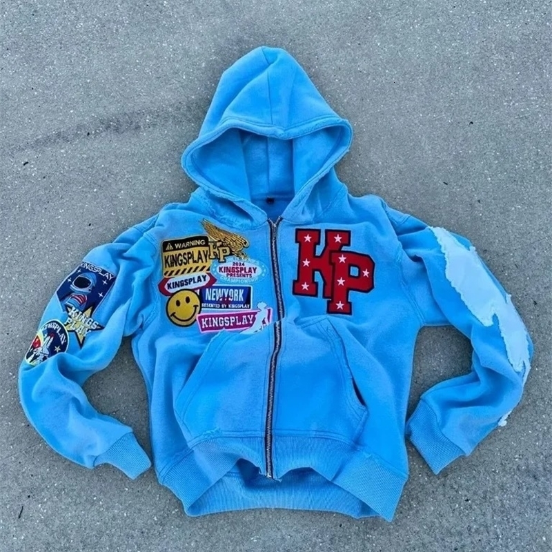Y2k Fashion Retro Punk Trendy Zipper Hoodie Mens American Street Harajuku Hip hop Letter ed Oversized Sweatshirt 250904