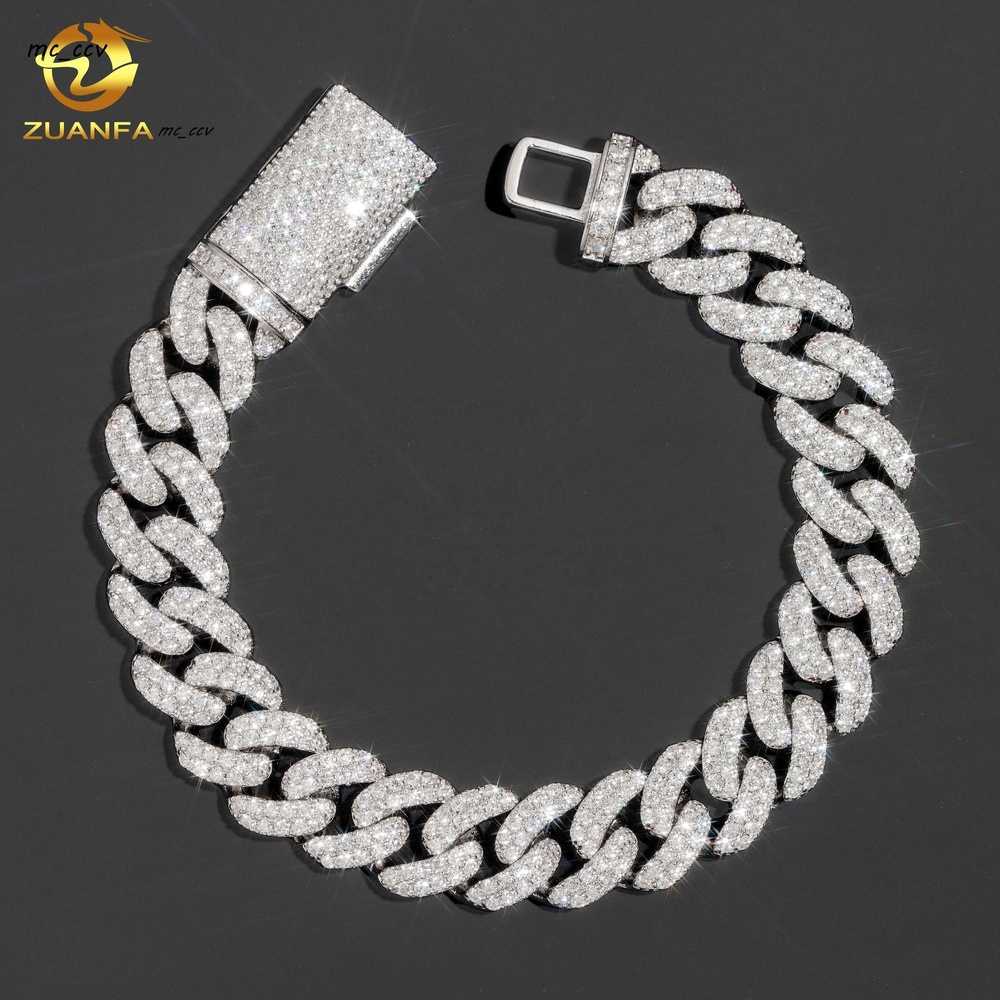 Top Quality VVS Diamond Solid 925 Silver Two Row 13MM Moissanite Cuban Link Bracelet