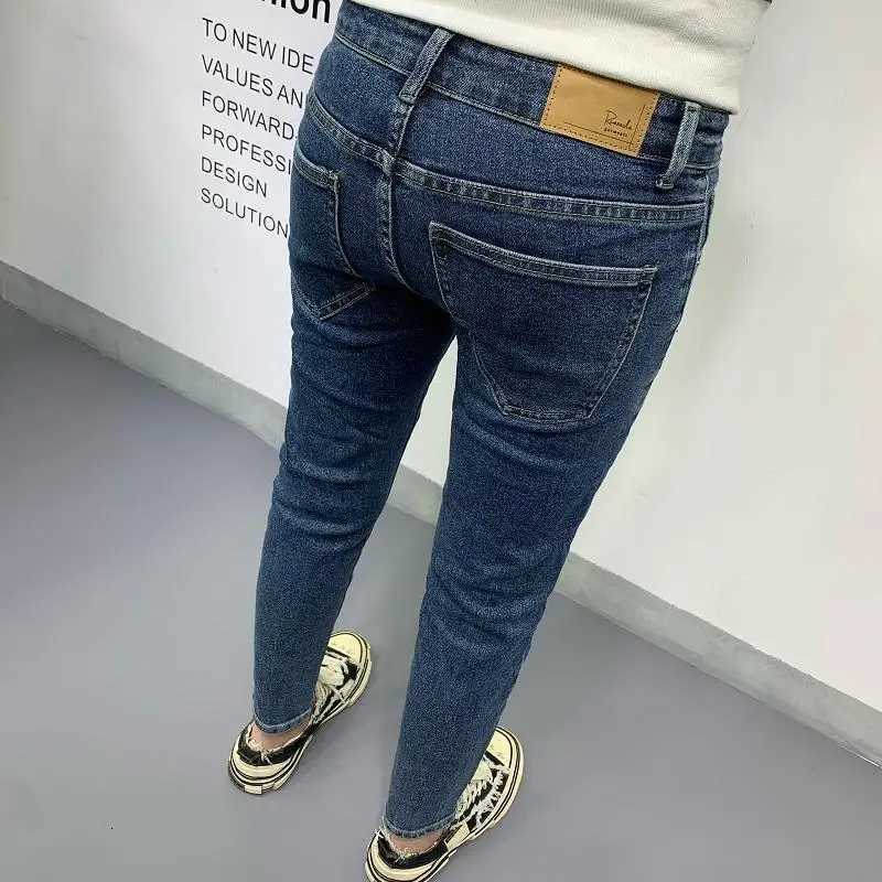 New Mens Slim Denim Jeans Casual Spring and Autumn Stretchy Skinny Pants Korean Style Trendy Cowboy Hip Hop Cropped Trousers W250905