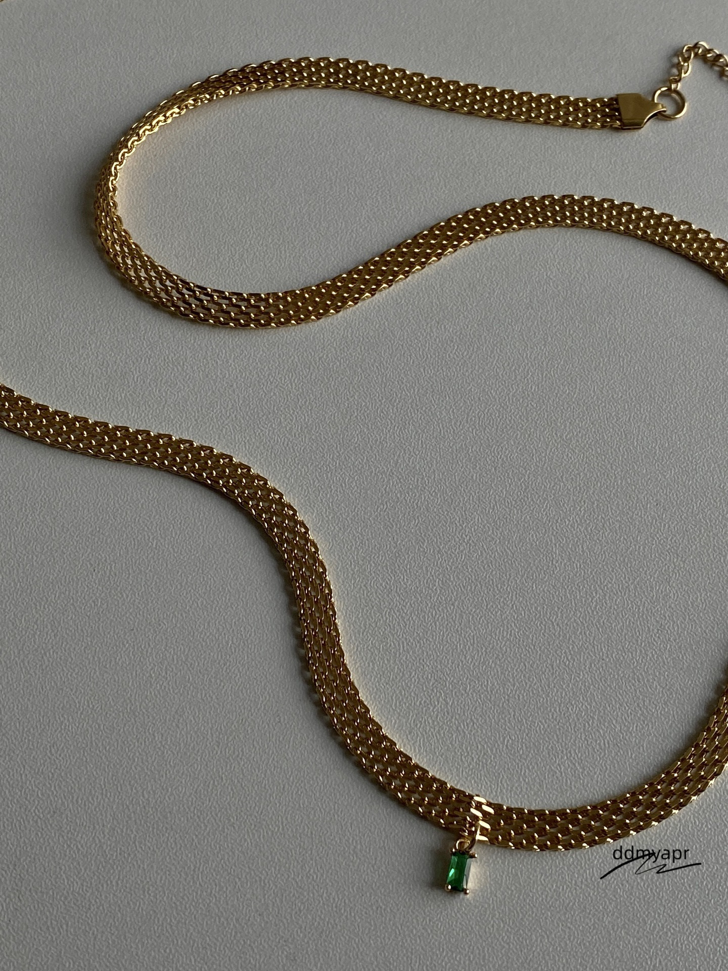 Ins Niche Gold-Plated Green ddmyday Zircon Braided Collarbone Choker Necklace 250710 ddmyday ddmyday