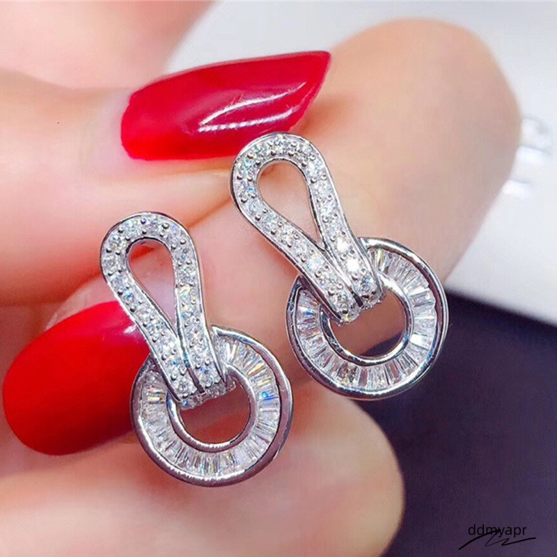 Ins Sparkling Stud Drop Ship Jewelry Sterling Sier T Princess Cut White ddmyday Topaz CZ Dia Gemstones Party Women Wedding Earring Gift