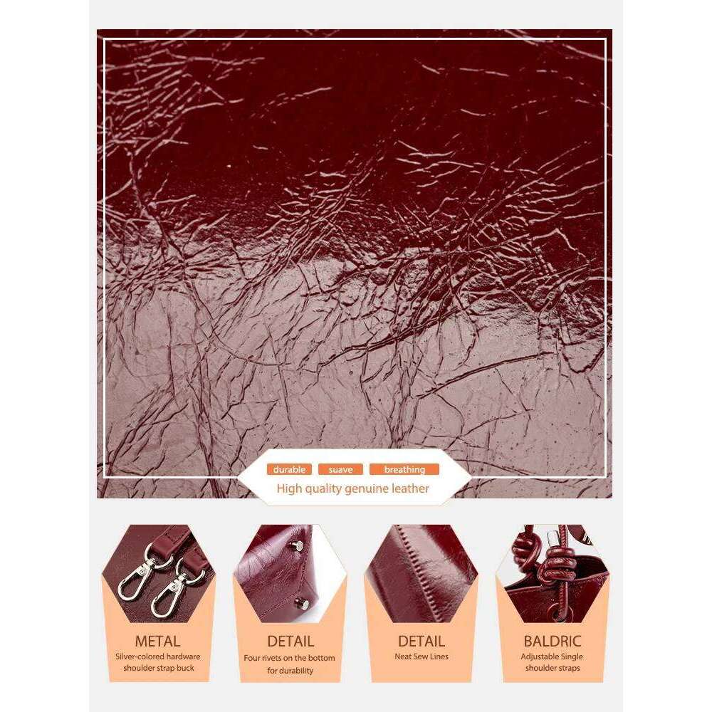 Zency Genuine Leather Shopper Shoulder Bucket Handbag Simple High Quality Women Tote New Cherry Red Black Composite Bag