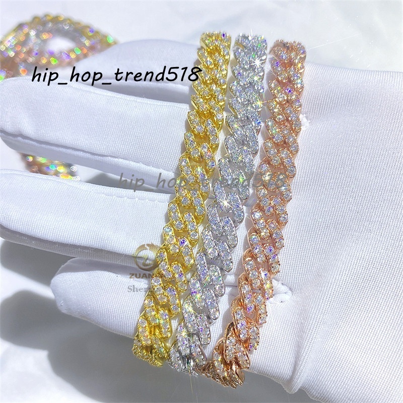 Hot Sell Vvs Moissanite Iced Out Bling Hip Hop 8mm Real Gold 10k Cuban Link Chain