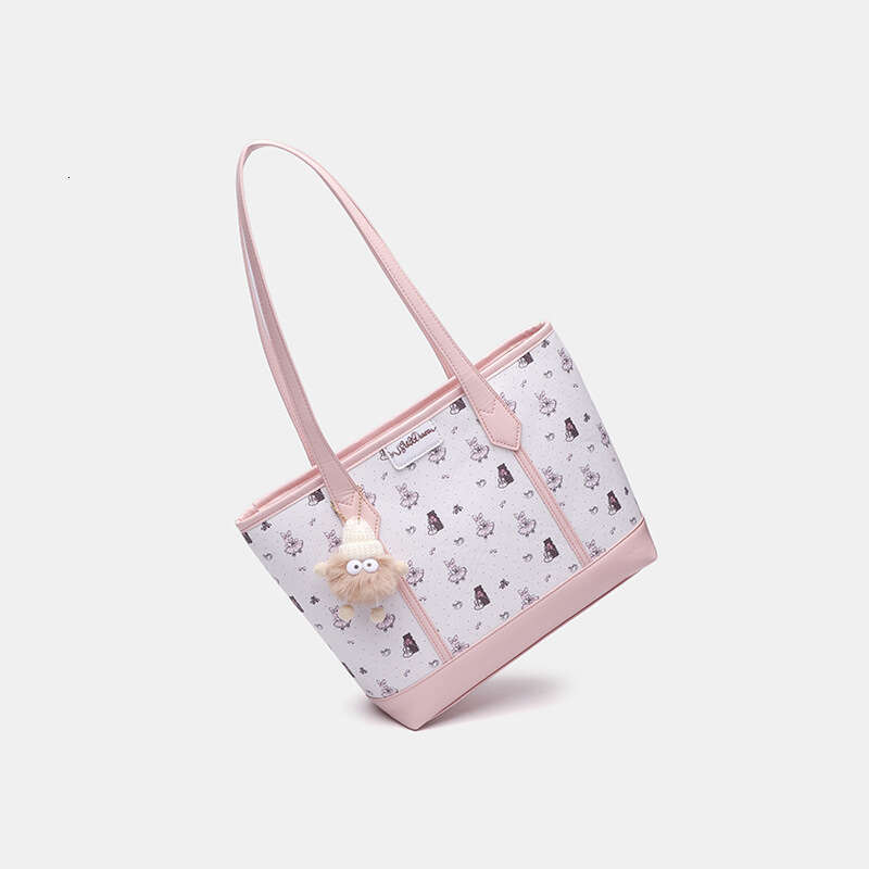 Niche Girl Pink Printed Tote Cute Handheld Large Capacity Commuting Versatile Student Cartoon Women's Shoulder Bag