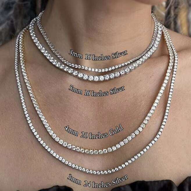 Customizable 4mm 5mm VVS Sterling Sier Iced Out Hiphop Moissanite Tennis Chain