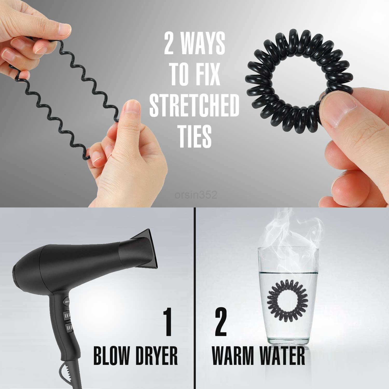 60 Pcs Spiral Hair Ties Bulk No Crease Coil Hair Ties Phone Cord Hair Ties for Thick Hair Women Ponytail Holder ElasticsBlackTransparentW250905