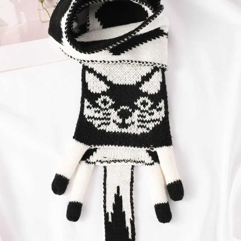 Autumn Winter Cartoon Cat Knitted Scarf for Women 3D Foot Persian Cat Scarf Girls Warm Shls Handmade Animal Knitting ScarfXJ250905