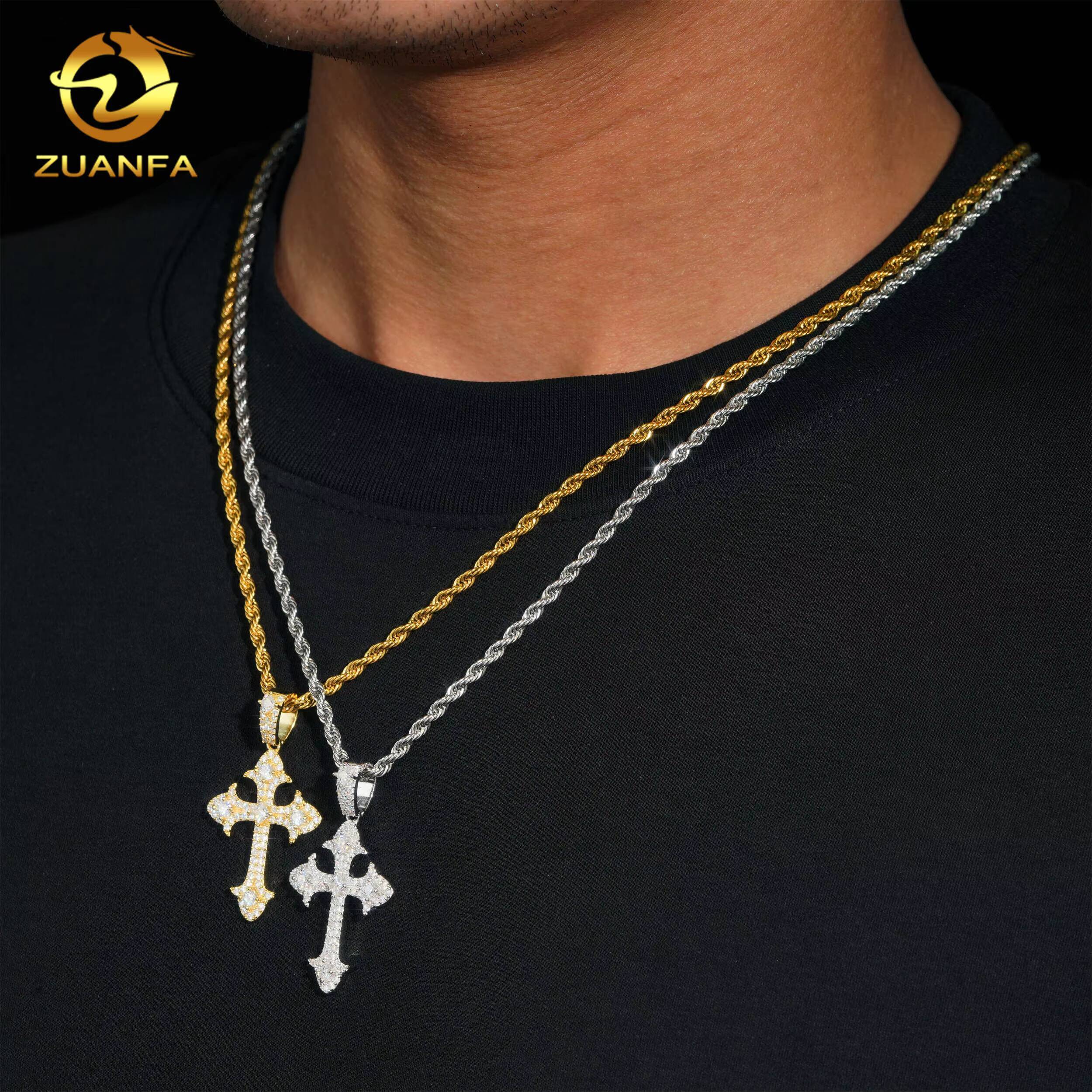 Fast Shipping GRA Certified Moissanite Fine Jewelry 925 Sterling Silver Hiphop Bling Small Charm Solid Iced Out Cross Pendant