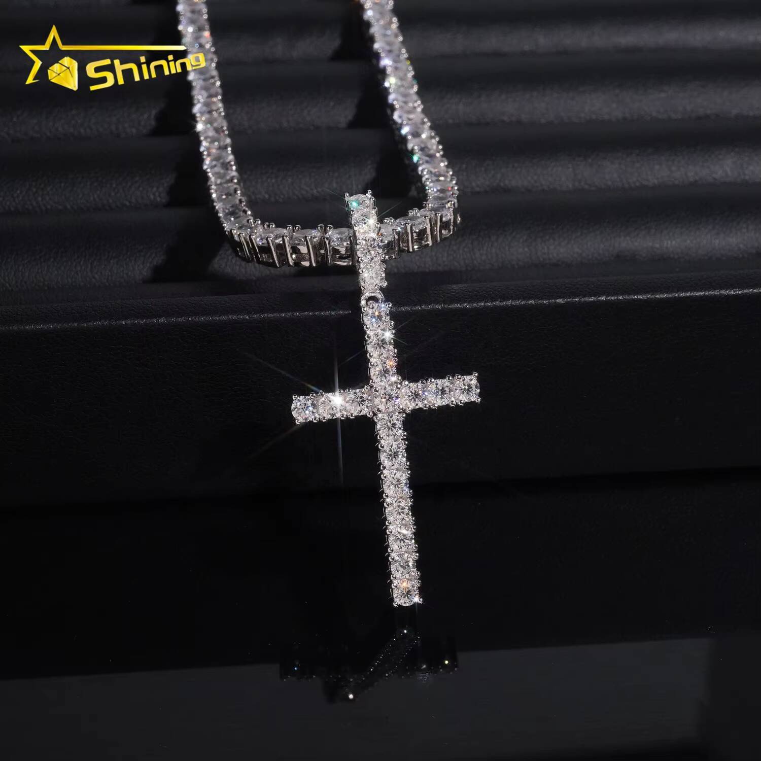 Bulk Stock Unisex Hot Selling RTS GRA Certified 925 Sterling Silver Gold Plated VVS1 Moissanite Diamond Cross Pendants Gift