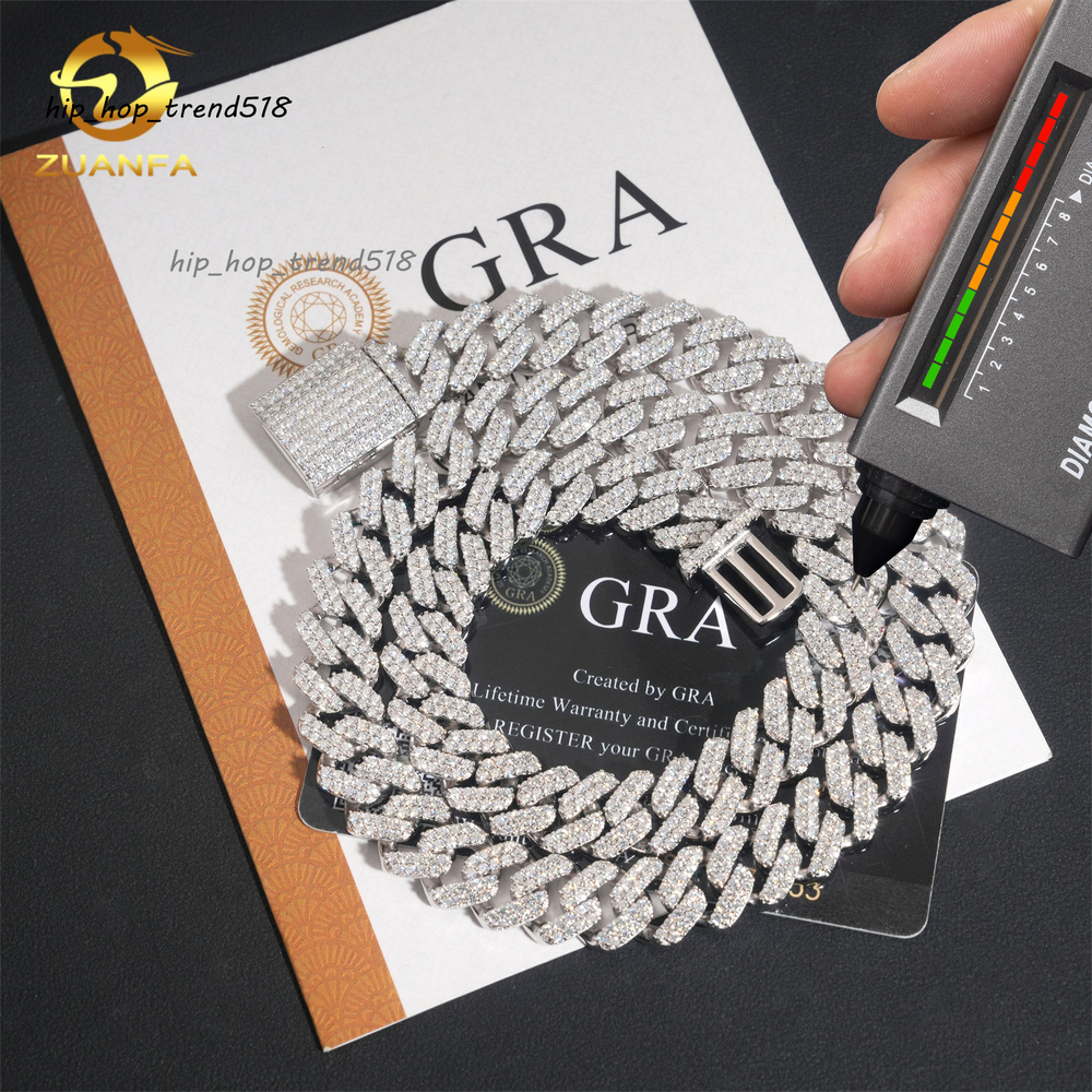 2Rows 125mm Hip Hop Rapper Jewelry Link Chain Custom Iced Out Diamond Miami Cuban Link Chain VVS Moissanite 925 Silver Necklace