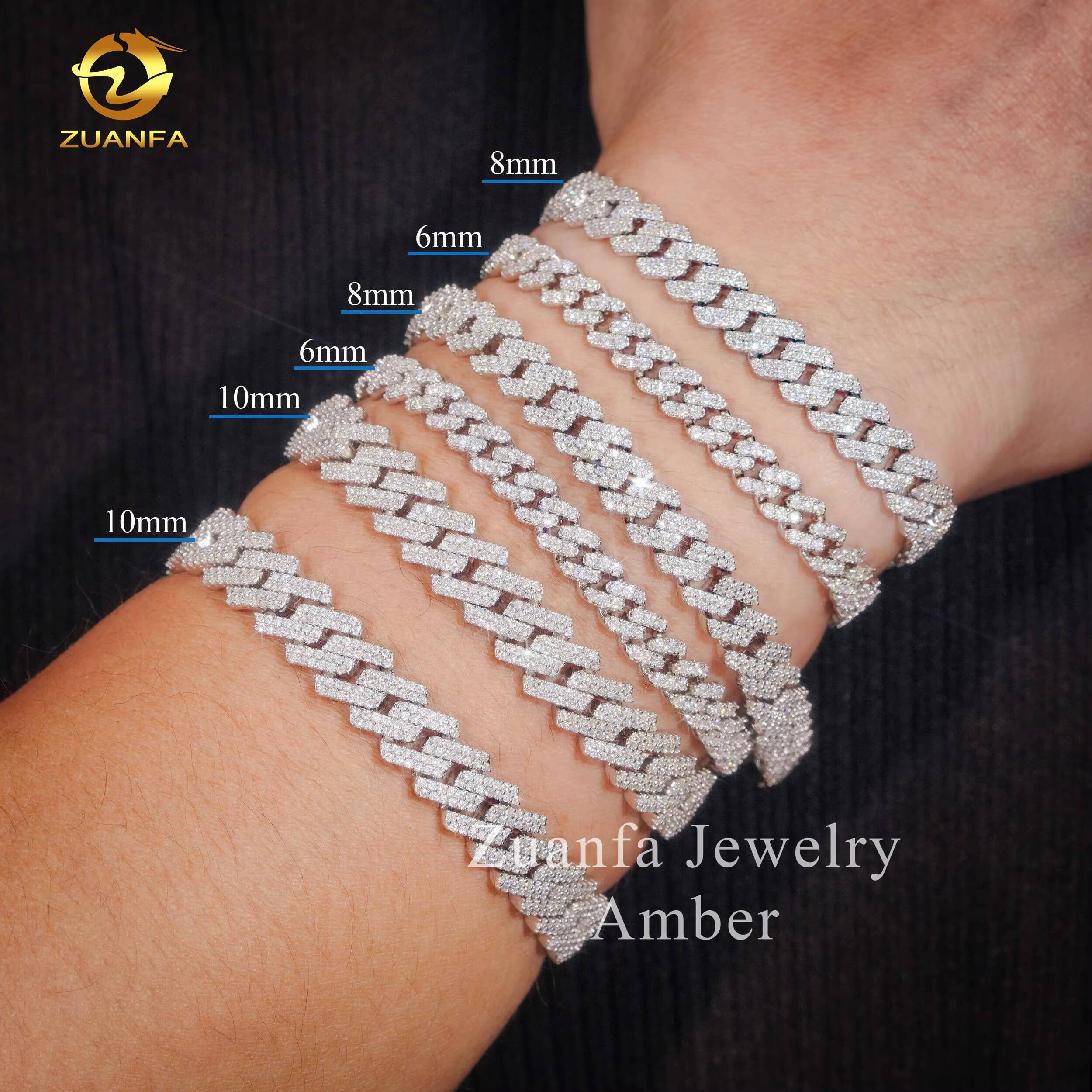 Hot Sale Fine Jewelry Lab Diamond S925 Sterling Silver Rhodium Plated Moissanite Bracelet Men Cuban Link Bracelet