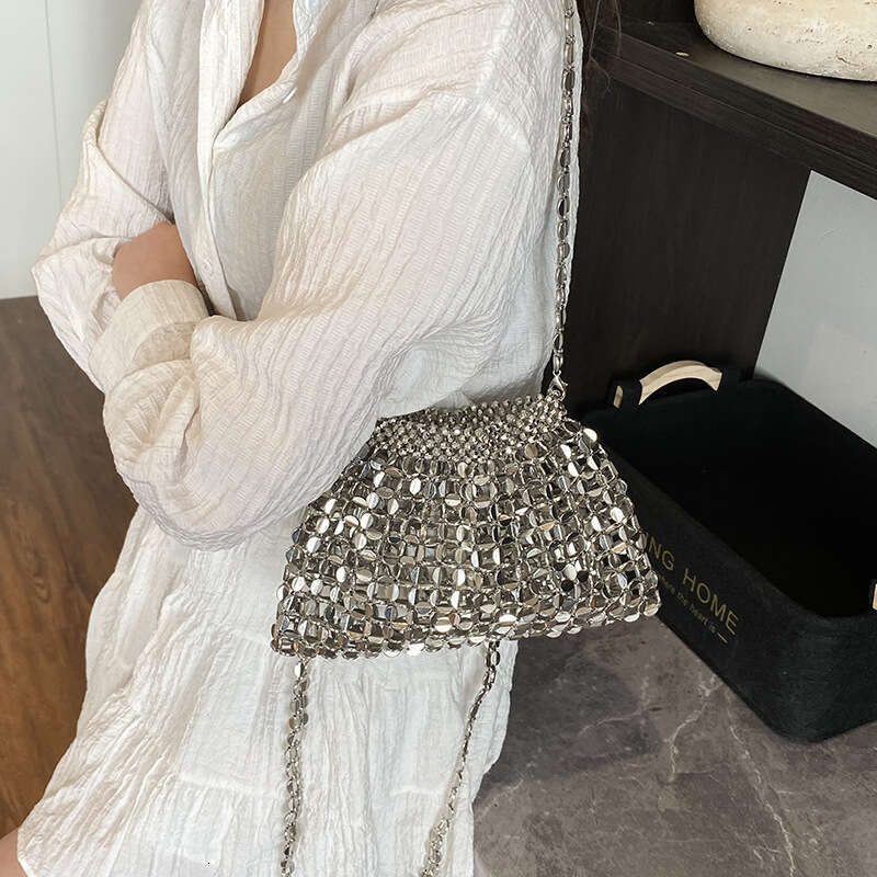 Korean Style Simple Underarm Handwoven Beaded Chain Handbag 2025 New Office Commuter Women's Bag