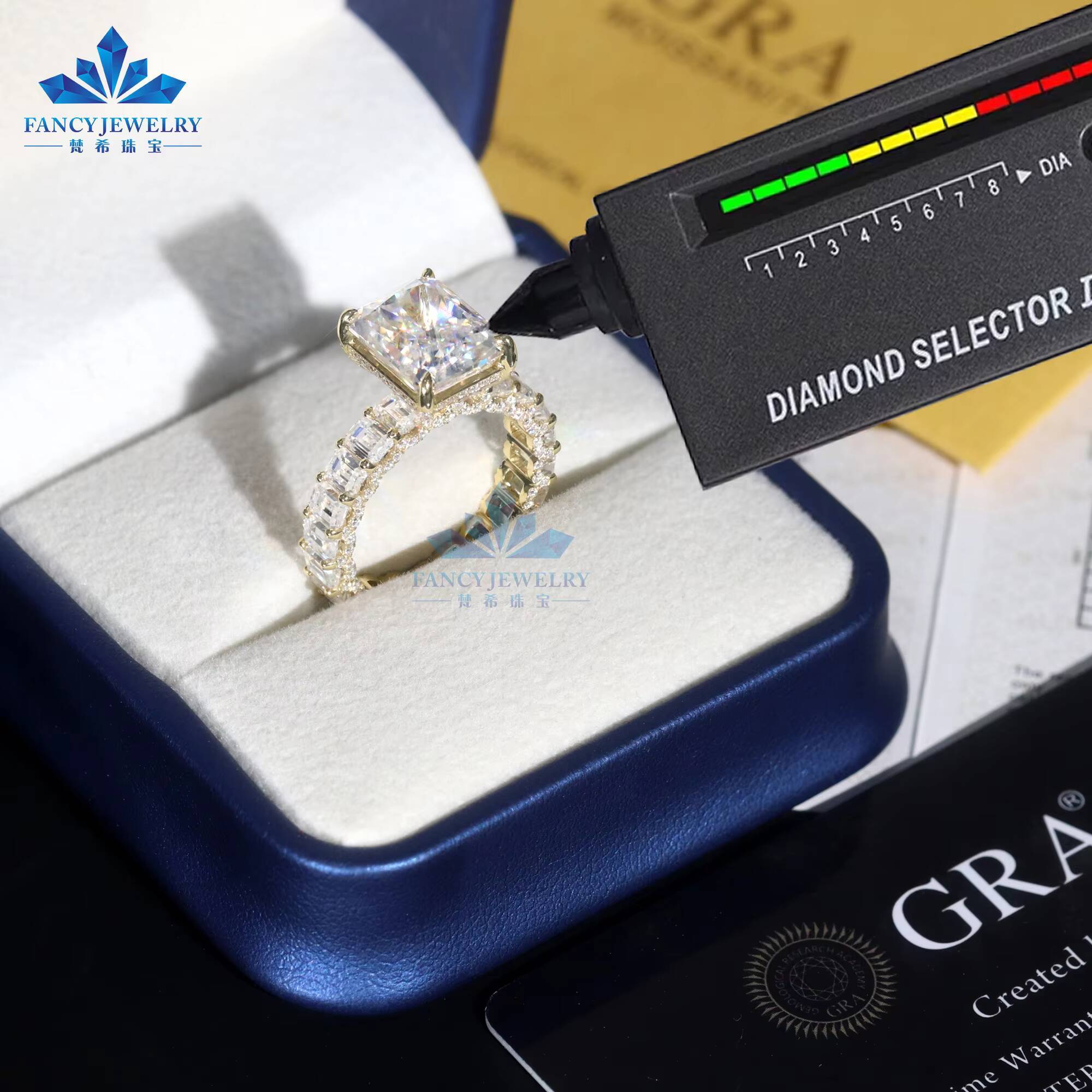 Factory Price 925 Silver Stackable Ring 3x4mm Emerald Cut and 5CT 9x11mm Radiant Cut Moissanite Ring Set for Engagement