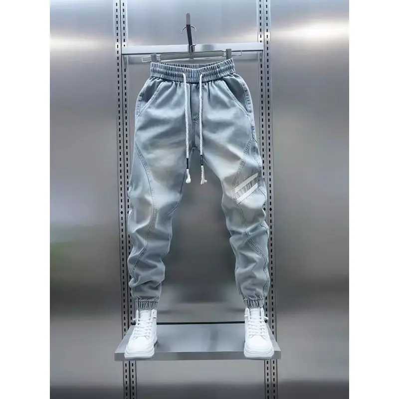 Harajuku Fashion Luxury Brand Washed Mens Spring and Autumn New Jeans Drawstring Blue Splicing Casual Pants Teen Harem Pants W250905