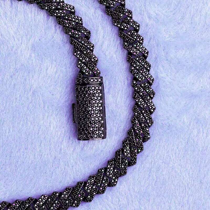 Hip Hop Fine Jewelry Passd Dia Tester Sterling Sier Iced Out 8MM VVS Black Moissanite Prong Cuban Link Chain for Men