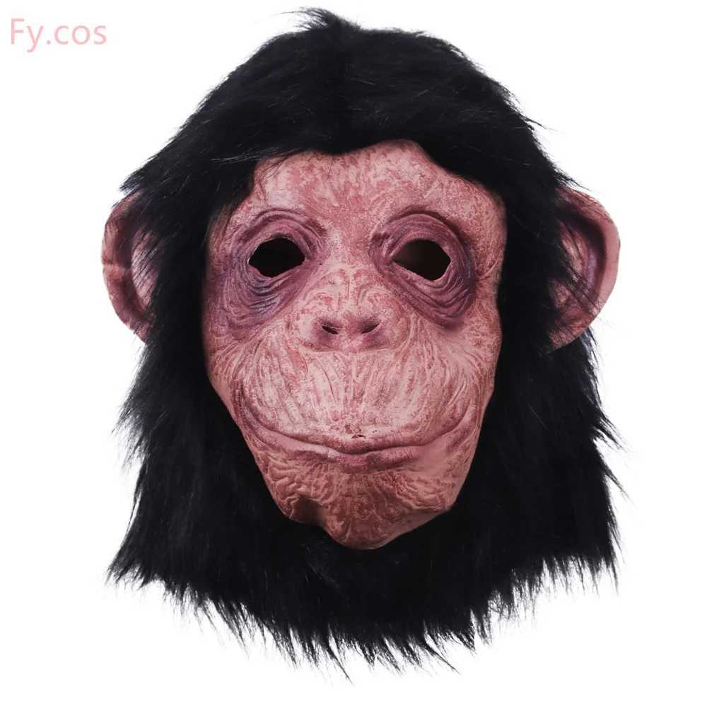 Gorilla Mask Novelty Monkey Orangutan Costume Cosplay Latex Animal Funny Full Face Party Hair Dress Black Halloween for AdultsXJ250905