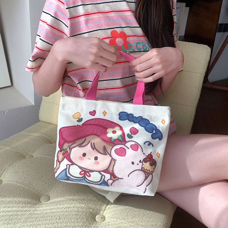 for Women Cartoon Canvas Handbag Small Crossbody Fashion Korean Style Cute Casual Tote Bag