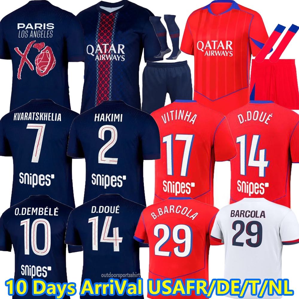 24 25 26 Maillot KVARATSKHELIA Soccer Jersey Kids Kit Player Fans Pre Match 2025 Maglia Paris Home Away Football Shirt HAKIMI PSGSE DEMBELE BARCOLA VITINHA O.Dembele