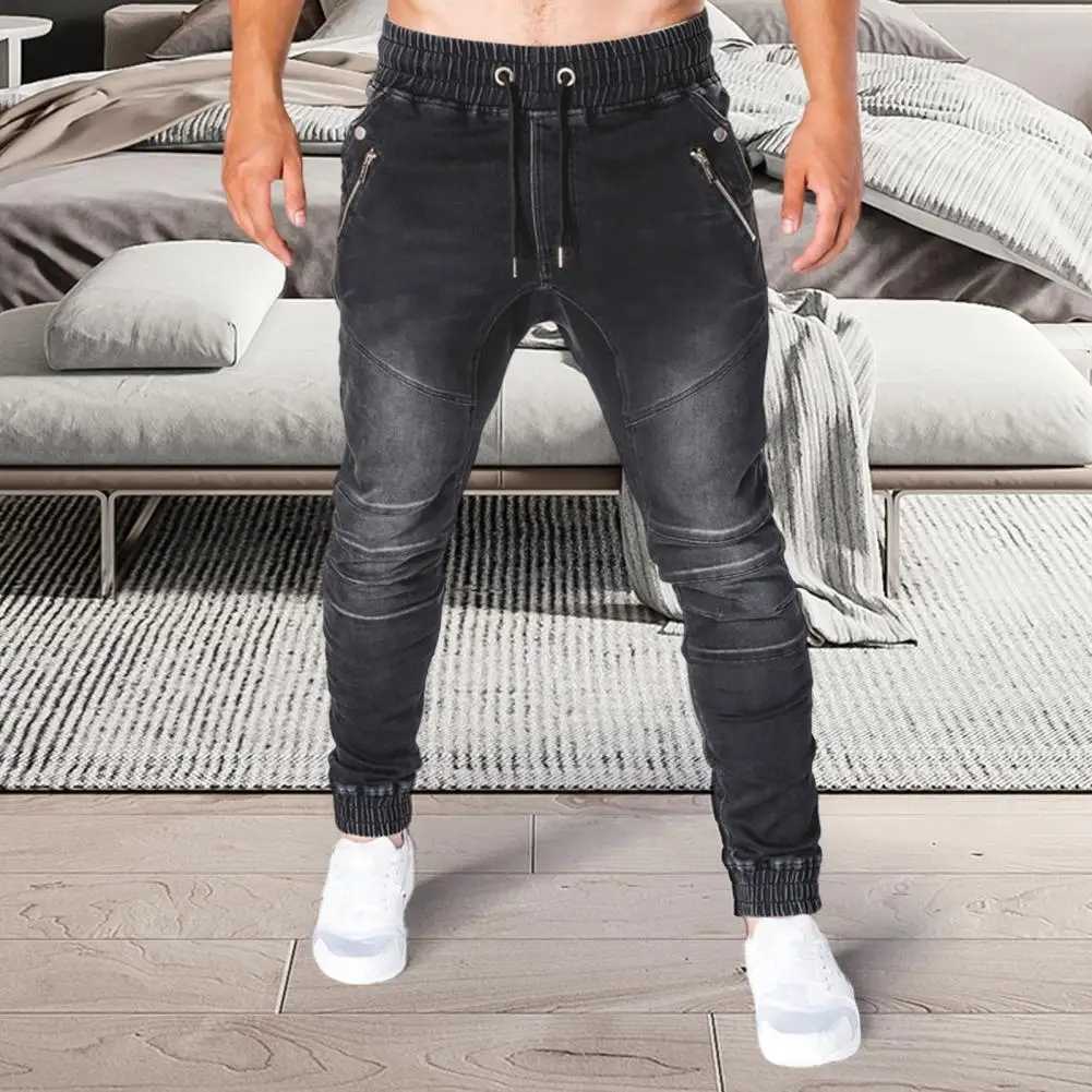 Men Jeans Slim Male All Match Ankle Tied Laceup Denim Pants Denim Pants for Work W250905