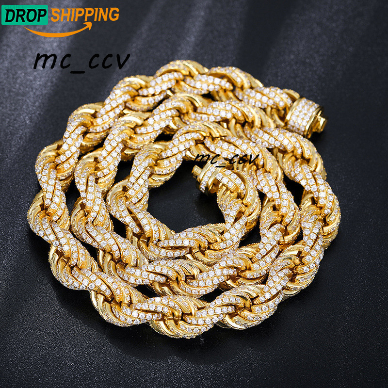 Dropshipping Pass Diamond Tester Iced Out Moissanite Rope Chain 925 Sterling Silver Lab Gemstone Twist Necklace for Men