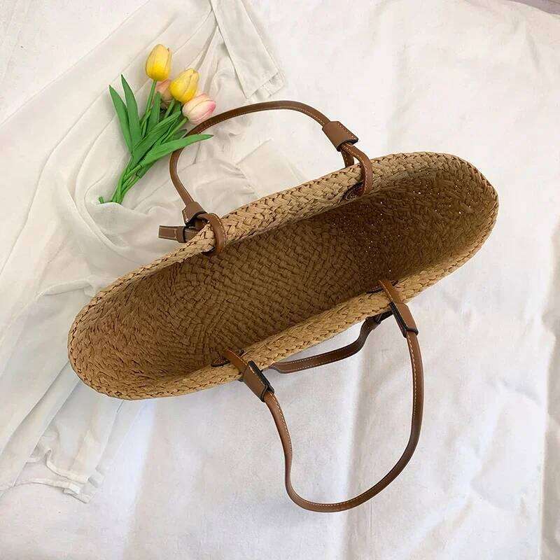 Rattan Large Capacity Casual Tote Designer Wicker Woven Women Handbags Summer Beach Straw Bag Lady Travel Big Basket Purses