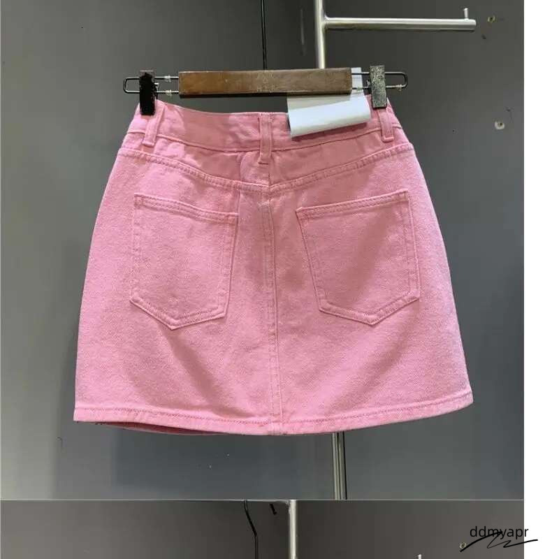ddmyday Heavy Industry Hot Drilg High-End Denim 2024 Spring And Summer New High Waist Pink Sexy A-Word Skirt ddmyday ddmyday ddmyday