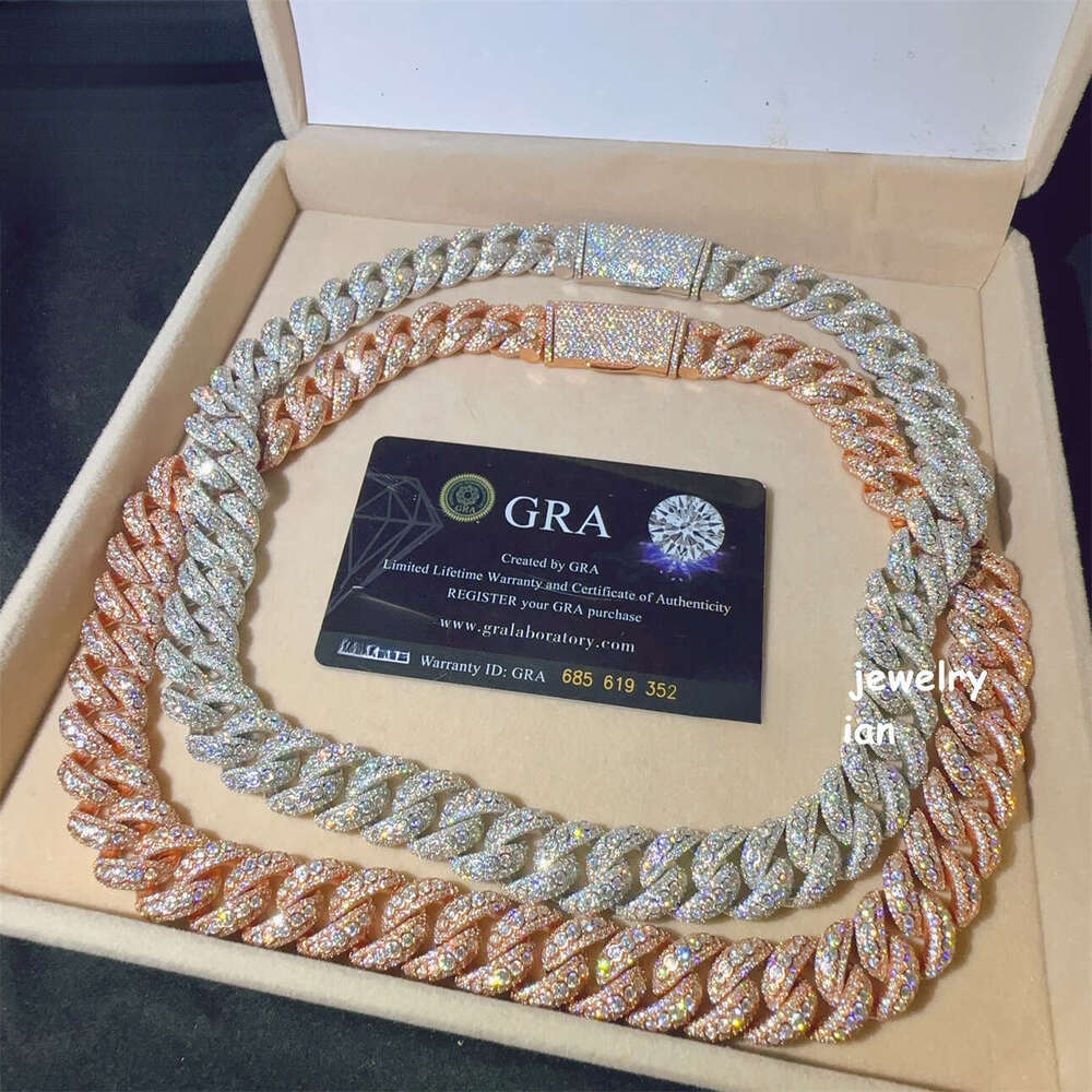 15mm MoissaniteCuban D Color VVS Moissanite Dia Iced Out Sterling Sier Hip Hop Fine Jewelry Cuban Link Chain Necklace