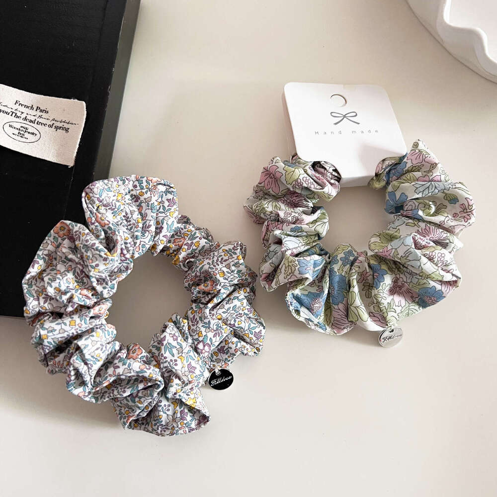DH collections French Floral Cotton Pig Fat Scrunchie Versatile Girl Bun Accessory Pastoral Style Hair Tie