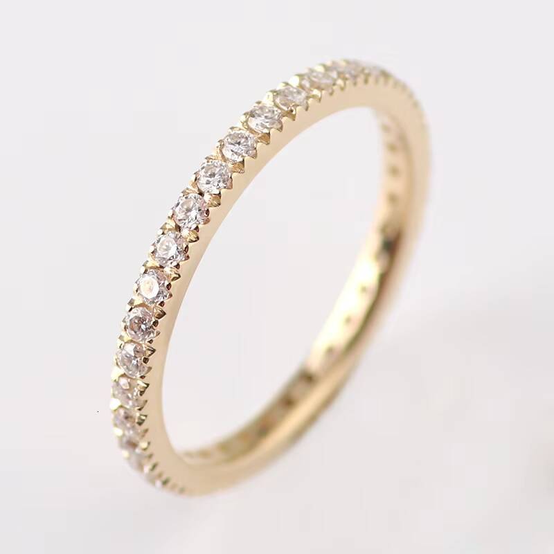 Fulled Paved 15mm Melee Round Brilliant Cut Moissanite Diamond 10k Yellow Gold Eternity Ring Band