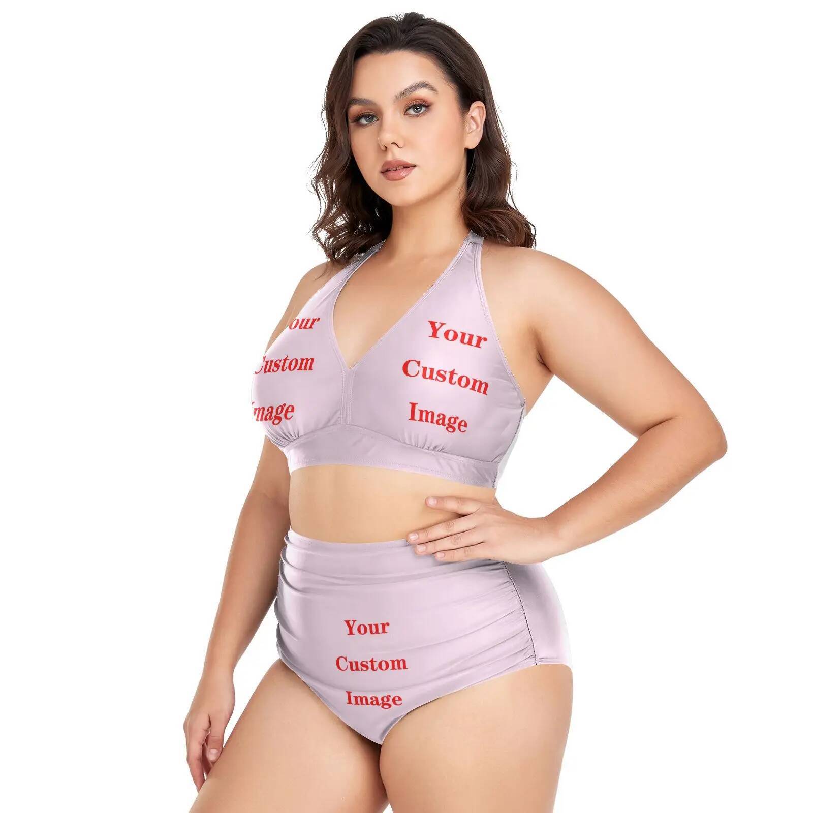 2025 New 4XL Swimsuit Custom image Sexy Female Handwork Swimming Suit For Large size swimsuit High Cut Bikini Set String