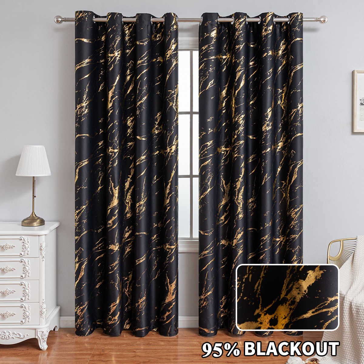 YL-37181 cross-border hot stamping and silver marble high-precision blackout curtain punching living room sunscreen finished curtain