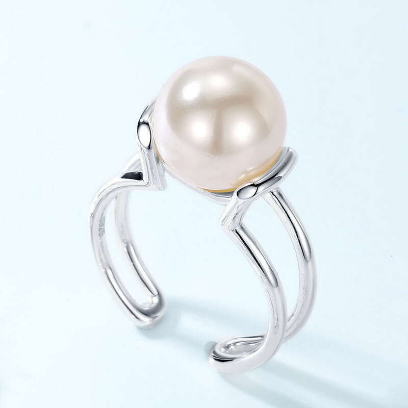 2022 New Simple Personality Temperament Shell Bead Plated Bright Silver Open Ring for Women