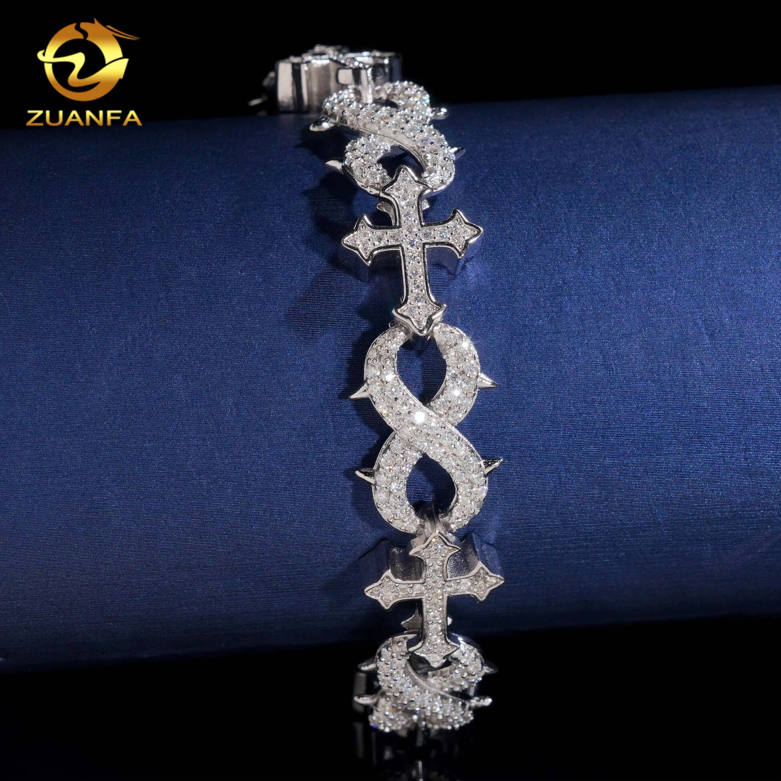 Fashion Men Style Rapper GRA Certificates 925 Silver Iced Out Hip Hop Jewelry VVS1 Moissanite Diamond Cross Cuban Bracelet Men