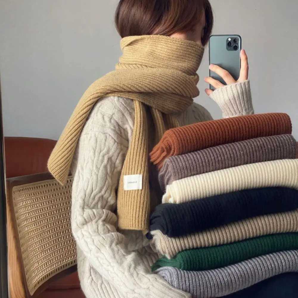 Winter Fashion Solid Color Knitted Scarf Thicken Neck Cover Women Scarf Windproof Long Scarves Women MenXJ250905