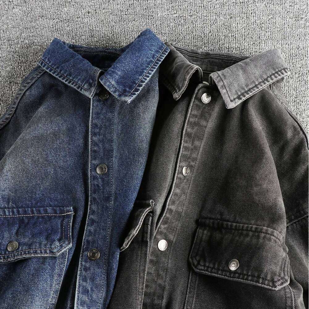8132# 2024 Spring and Autumn New American Retro Denim Jacket Men's Simple 90% Cotton Washed Old Casual Double Pocket Loose Coat