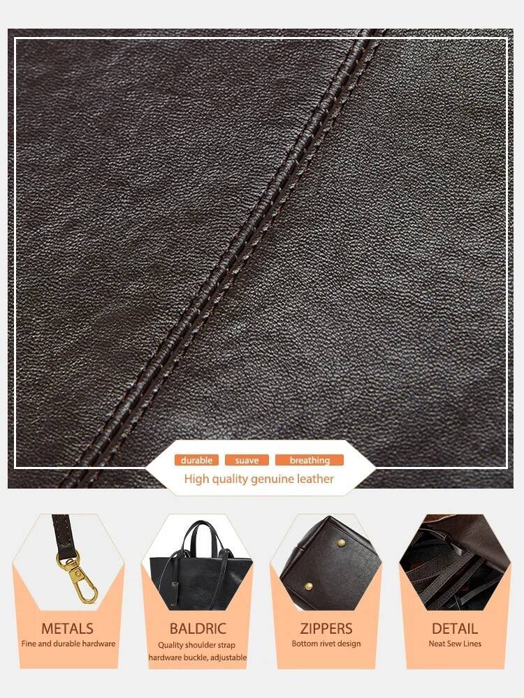 Zency Genuine Leather Women's Single Shoulder Soft Capacity Tote Large Bag 005