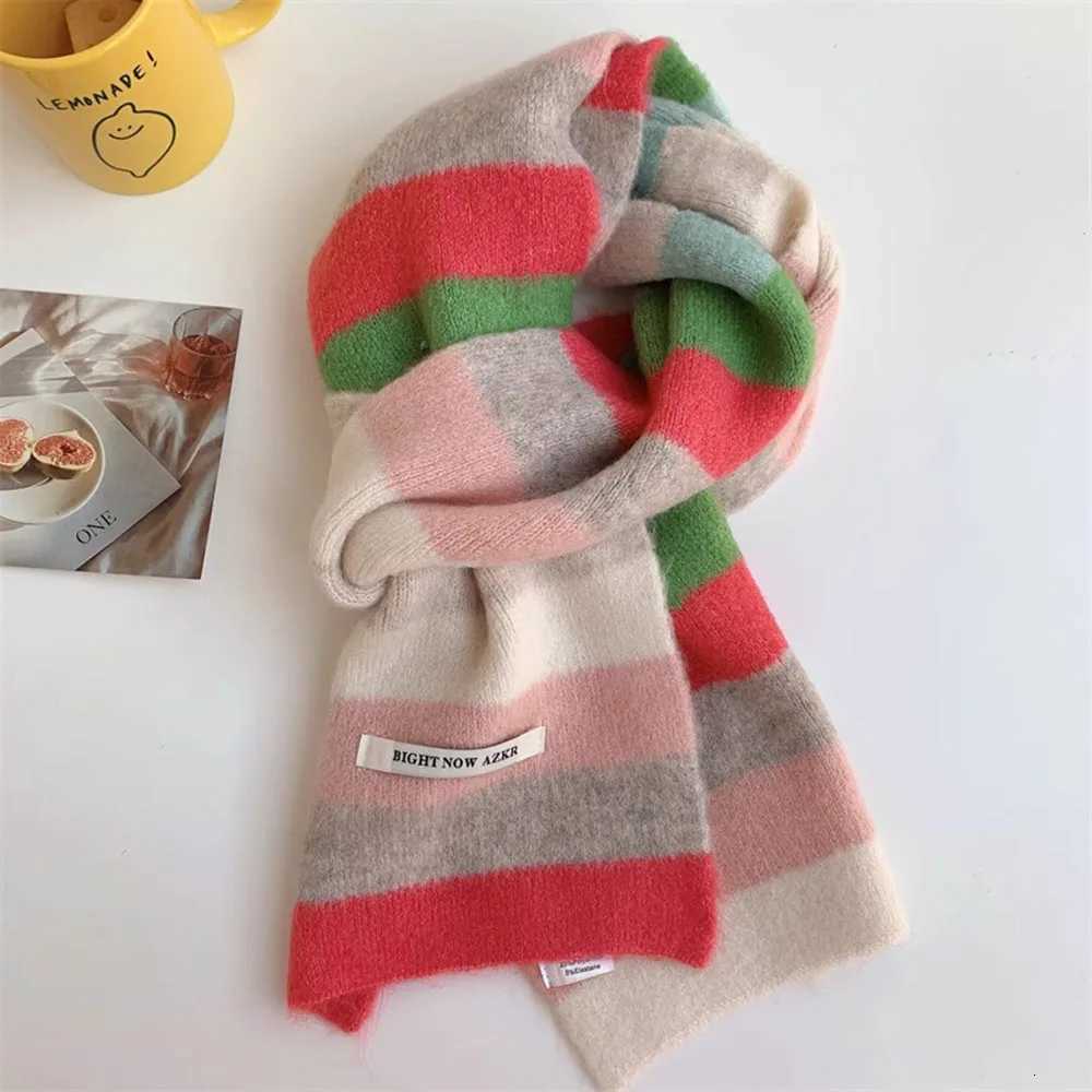 Fashion Multicolor Stripe Scarf Warm Winter Small Narrow Shl Women ly Fashion Casual Scarves For Women Mohair ScarfXJ250905