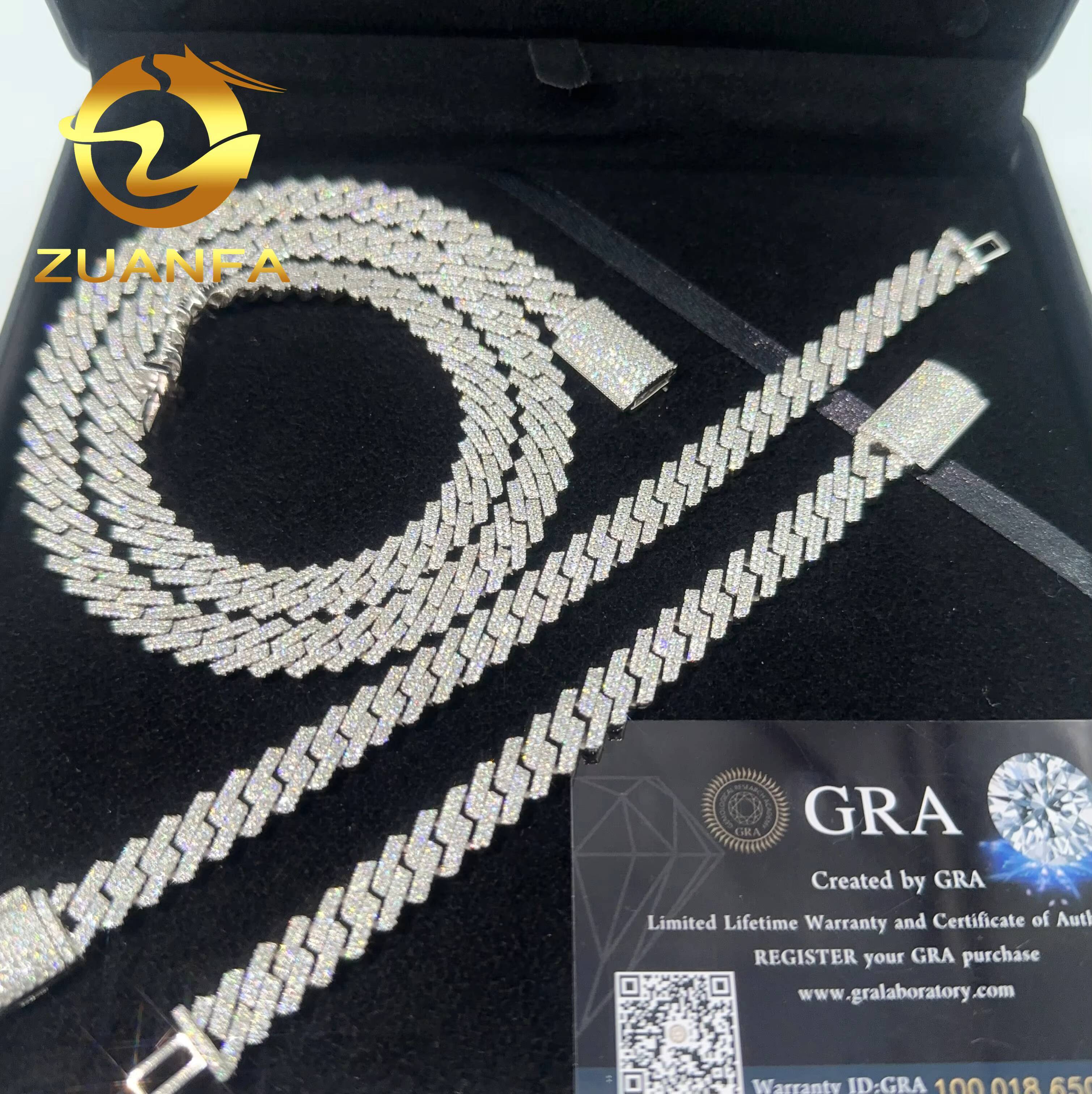 Hot Sale 10mm Iced Out Cuban Link Chain 925 Silver Hip Hop Jewelry Lab Moissanite Cuban Link Chain