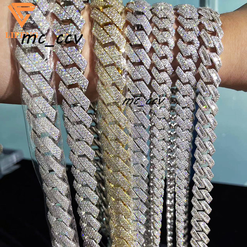 Fashion Jewelry Bracelet 12mm 15mm 18mm 20mm S925 Silver Full Iced Out Vvs Moissanite Diamond Necklace Custom Cuban Link Chain
