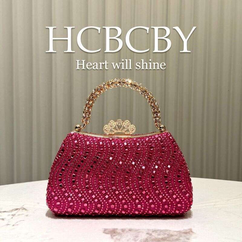 Rose Gold Glitter Rhinestone Evening Clutch Bag - Women's Handbag For Formal Parties